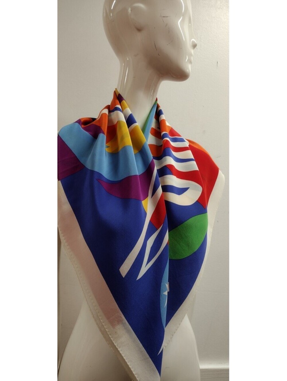 Ginnie Johansen Rainbow Multicolor Silk Big Scarf Vibrant 80s Vintage Designer